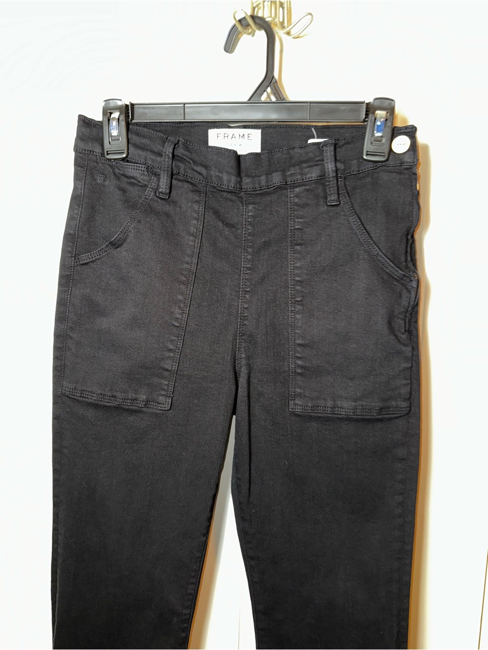 Frame Denim Le Flare de Francoise Black Raw Hem Cropped Side Zip Jeans size 28 - Picture 2 of 10